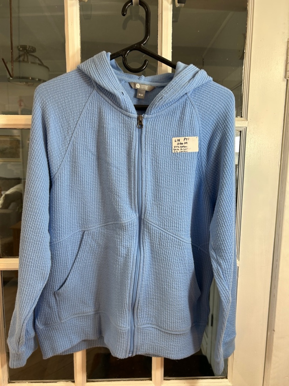 L14.    Sierra Designs Light Blue Waffle-Knit Zip Hoodie